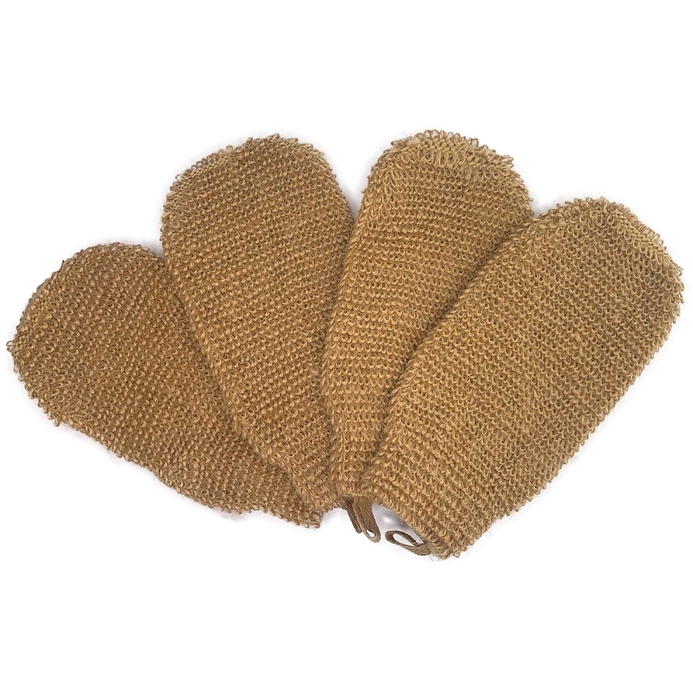 4 Pack 100% Natural Exfoliating Hemp Glove Mitt Mitten - Bath Sponge Scrubber Remove Dead Skin - Deep Clean & Invigorate Your Skin - Machine Wash and Dry - Double Sided Available