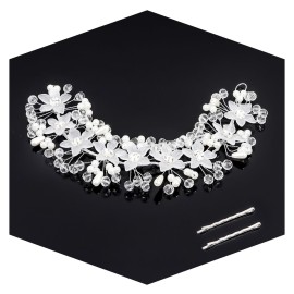 CURASA Princess Flower Crown Silver Girl Headpiece Crystal Pearl Headband for Girls Wedding Cute Hair Accessories for Birthday Halloween Tiaras for Women