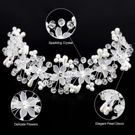 CURASA Princess Flower Crown Silver Girl Headpiece Crystal Pearl Headband for Girls Wedding Cute Hair Accessories for Birthday Halloween Tiaras for Women CURASA Princess Flower Crown Silver Girl Headpiece Crystal Pearl Headband for Girls Wedding Cute Hair Accessories for Birthday Halloween Tiaras for Women