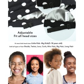 Kids Beanie Sleep Hats Bonnet for Night Sleeping Skull Cap to Keep Hair Smooth Adjustable Black