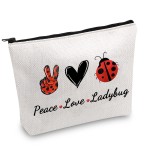 JXGZSO Good Luck Ladybug Symbol Makeup Bag With Zipper Gifts For Women Peace Love Ladybug Cosmetic Bag