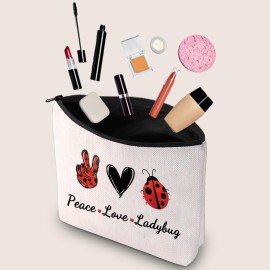 JXGZSO Good Luck Ladybug Symbol Makeup Bag With Zipper Gifts For Women Peace Love Ladybug Cosmetic Bag JXGZSO Good Luck Ladybug Symbol Makeup Bag With Zipper Gifts For Women Peace Love Ladybug Cosmetic Bag