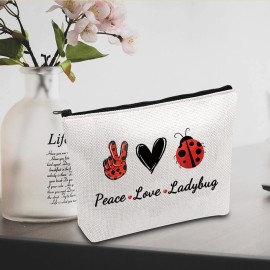JXGZSO Good Luck Ladybug Symbol Makeup Bag With Zipper Gifts For Women Peace Love Ladybug Cosmetic Bag JXGZSO Good Luck Ladybug Symbol Makeup Bag With Zipper Gifts For Women Peace Love Ladybug Cosmetic Bag