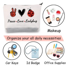 JXGZSO Good Luck Ladybug Symbol Makeup Bag With Zipper Gifts For Women Peace Love Ladybug Cosmetic Bag JXGZSO Good Luck Ladybug Symbol Makeup Bag With Zipper Gifts For Women Peace Love Ladybug Cosmetic Bag