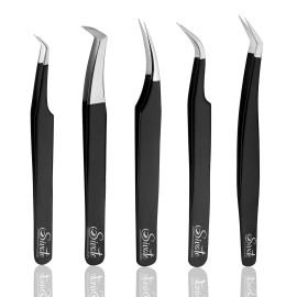 SIVOTE Eyelash Extension Tweezers for Classic & Volume Lashes, 5-Pack, Black