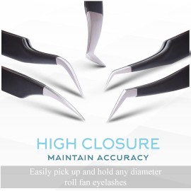 SIVOTE Eyelash Extension Tweezers for Classic & Volume Lashes, 5-Pack, Black