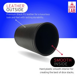 Luck Lab Black Leather Dice Stacking Cup with 5 Serialized Razor Edge 19 mm Casino Dice - Pro Straight Cup for Stacking and Magic Tricks (Blue Dice)