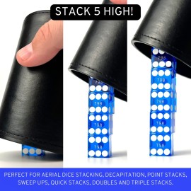 Luck Lab Black Leather Dice Stacking Cup with 5 Serialized Razor Edge 19 mm Casino Dice - Pro Straight Cup for Stacking and Magic Tricks (Blue Dice)