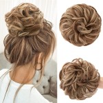 CJL HAIR Large Messy Bun Hair Piece Wavy Curly Scrunchies Synthetic Chignon Ponytail Hair Extensions Thick Updo Hairpieces for Women Medium Auburn/Ash Blonde