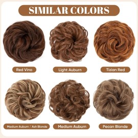 CJL HAIR Large Messy Bun Hair Piece Wavy Curly Scrunchies Synthetic Chignon Ponytail Hair Extensions Thick Updo Hairpieces for Women Medium Auburn/Ash Blonde