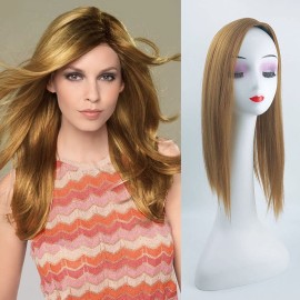 YYDS 27 Dark Blonde Natural Mixture Snythetic Topper Side Part Silk Straight Clip in Hairpiece for Women with Thin Hair (Left Part)