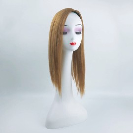 YYDS 27 Dark Blonde Natural Mixture Snythetic Topper Side Part Silk Straight Clip in Hairpiece for Women with Thin Hair (Left Part)