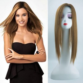 YYDS 27 Dark Blonde Natural Mixture Snythetic Topper Side Part Silk Straight Clip in Hairpiece for Women with Thin Hair (Left Part)
