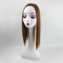 YYDS 27 Dark Blonde Natural Mixture Snythetic Topper Side Part Silk Straight Clip in Hairpiece for Women with Thin Hair (Left Part)