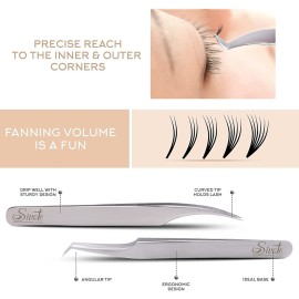 SIVOTE Eyelash Extension Tweezers for Classic & Volume Lashes, 5-Pack, Silver