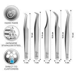 SIVOTE Eyelash Extension Tweezers for Classic & Volume Lashes, 5-Pack, Silver