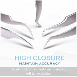 SIVOTE Eyelash Extension Tweezers for Classic & Volume Lashes, 5-Pack, Silver