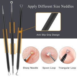 Boxoyx Pimple Popper Tool Kit - 6 Pcs Blackhead Remover Comedone Extractor Tool Kit with Metal Case for Quick and Easy Removal of Pimples, Blackheads, Zit Removing, Forehead, Facial and Nose(Black)