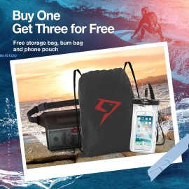 Piscifun Dry Bag Waterproof, Floating Dry Backpack, Lightweight Waterproof Dry Bag with Waist Pouch and Phone Case for Kayaking, Camping, Beach, Boating & Swimming for Men & Women Black 10L