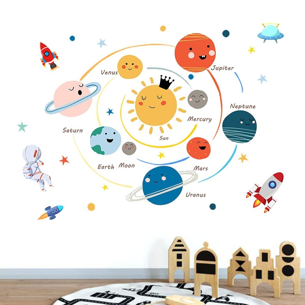 Space Planet Wall Decals Wall Stickers Kids,Cute Educational Wall Stickers for Daycare,Nursery,Playroom,Babyroom,Classroom,School.