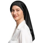 LilySilk Extra Long Silk Bonnet Sleep Cap for Women Soft Adjustable Hair Bonnet for Braids,Curly,Long Hair- Soft Elastic Band, Black