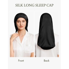 LilySilk Extra Long Silk Bonnet Sleep Cap for Women Soft Adjustable Hair Bonnet for Braids,Curly,Long Hair- Soft Elastic Band, Black