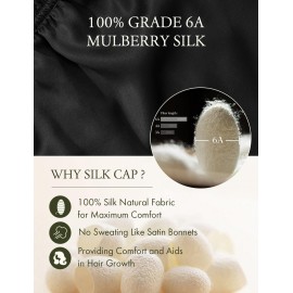 LilySilk Extra Long Silk Bonnet Sleep Cap for Women Soft Adjustable Hair Bonnet for Braids,Curly,Long Hair- Soft Elastic Band, Black