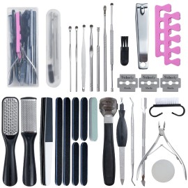 31Pcs Foot & Hand File Pedicure Tools Kit for Dead Skin Remove, Nail Maintain with Cleaning Storage Box for Men Women Salon or Home Best Gift