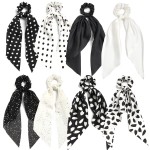SUSULU Hair Scarf Scrunchies for Women Plain Hair Bobbles Solid Color Fabric Scrunchy Elastic Hair Ties (Black White)