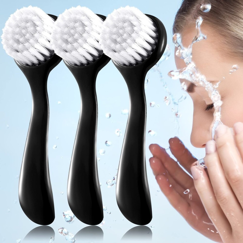 3 Pieces Facial Cleansing Brush Acrylic Handle Face Scrubbers Soft Bristle Exfoliator Cleaner Brush Scrub Exfoliating Facial Scrubber for Face Care Makeup Skincare Removal(Black)