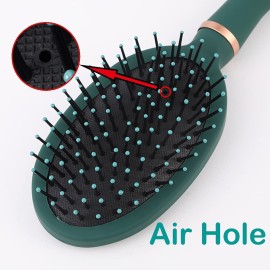 Reazana Detangling Brush Anti-Static Detangler Hair Brushes with Silicone Cushion Base Blow Drying Comb Nylon Bristle Pins Fashion Massage Brush Wet or Dry All Hair Types Styling Dark Green (Oval)