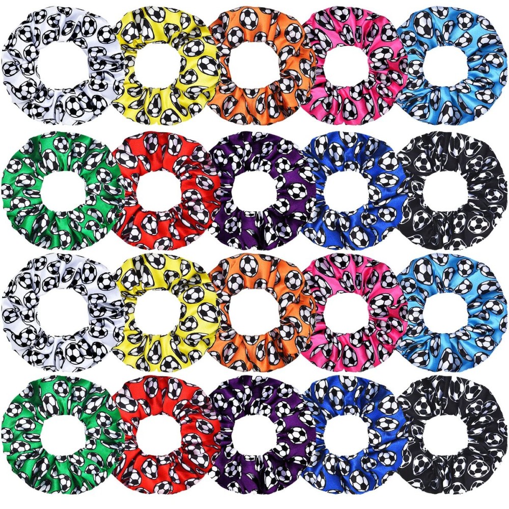 WILLBOND 20 Pieces Soccer Hair Scrunchies, Soft Silk Satin Sport Hair Ties for Girls, Women, Player Team, Christmas (Mixed Colors)