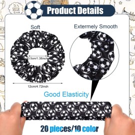 WILLBOND 20 Pieces Soccer Hair Scrunchies, Soft Silk Satin Sport Hair Ties for Girls, Women, Player Team, Christmas (Mixed Colors)