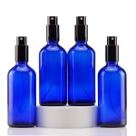 YIZHAO Blue Glass Spray Bottles 4oz, with Small Fine Mist Spray, Metal Cap, Refillable for Essential Oil,Travel,Cleaning,Perfume,Aromatherapy,Makeup - 4 Pcs