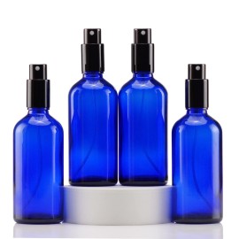 YIZHAO Blue Glass Spray Bottles 4oz, with Small Fine Mist Spray, Metal Cap, Refillable for Essential Oil,Travel,Cleaning,Perfume,Aromatherapy,Makeup - 4 Pcs