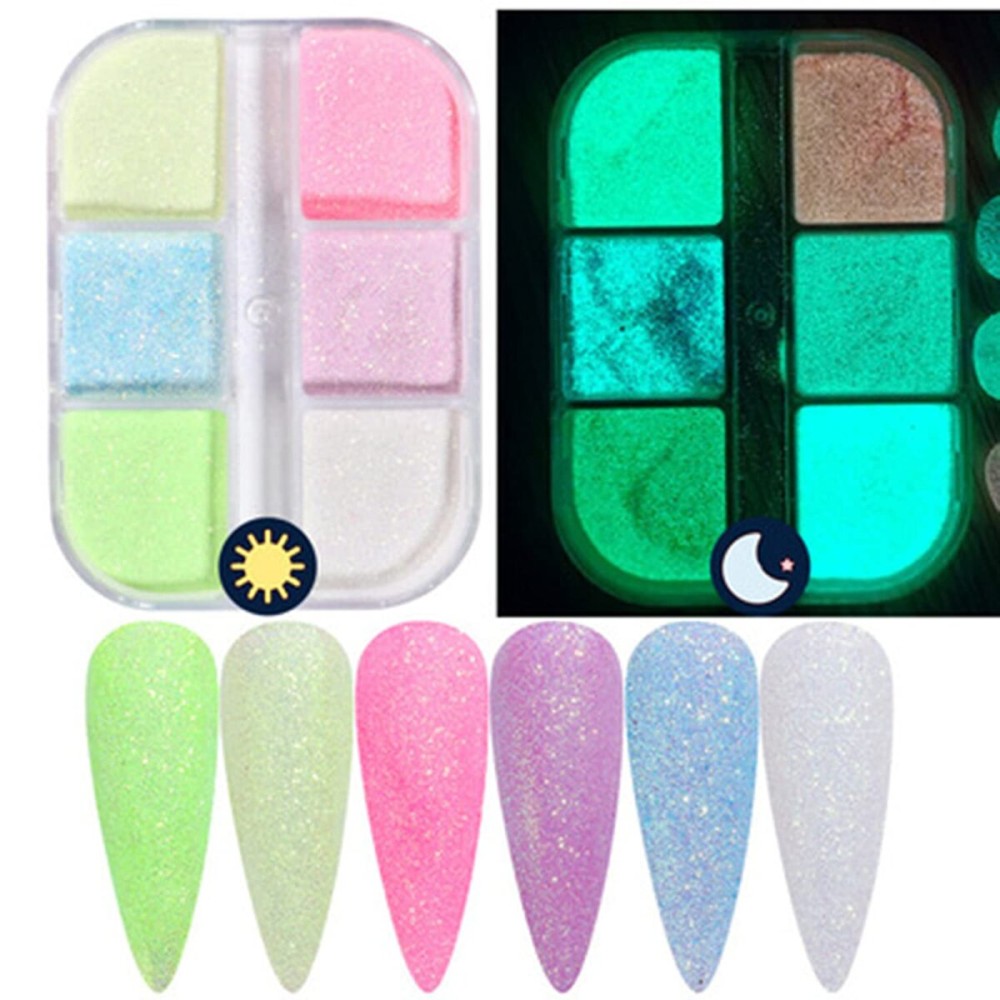 Luminous Nail Powder Night Fluorescent Pigment Holographic Glitter Glow Liquid Nail Art Dust Design Sparkle Nails Supplies 3D Nail Art Decoration for Women Girls Manicure Tips Charms (6 Colors) Luminous Nail Powder Night Fluorescent Pigment Holographic Glitter Glow Liquid Nail Art Dust Design Sparkle Nails Supplies 3D Nail Art Decoration for Women Girls Manicure Tips Charms (6 Colors)