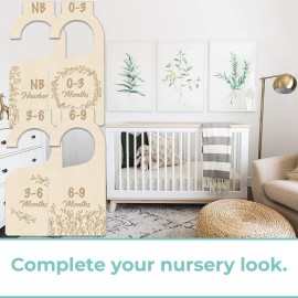 Baby Closet Size Dividers - 7X Premium Wood Nursery Closet Dividers for Baby Clothes - Botanical Greenery Leaf Plant Boho Nursery Decor - Baby Closet Dividers for Boy or Girl - [Wood]