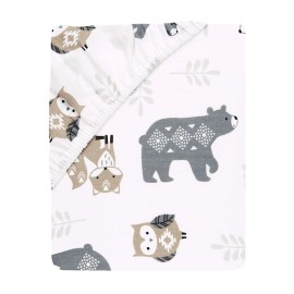 Lambs & Ivy Woodland Forest Animals White/Gray Cotton Fitted Mini Crib Sheet