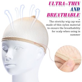 Chuangdi 50 Pcs Mesh Net Stocking Wig Cap Stretchy Nylon Liner Weaving Close End Fishnet Wig Cap for Women Men(Black and Light Brown)