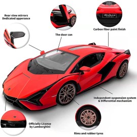 RASTAR RC Car 1/14 Scale 2.4Ghz Lamborghini Sian FKP 37 Radio Remote Control R/C Toy Car Model Vehicle (Red)