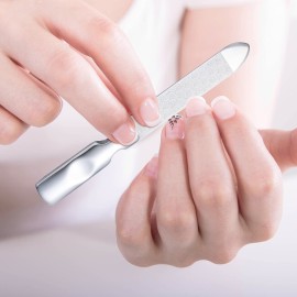 3 Pcs Stainless Steel Nail Files Kit with Leather Case, Double Sided Metal Nail Files with Anti-Slip Handle for Women and Men, Metal File Buffer Manicure Pedicure Tools for Fingernail Toenail(Pink) 3 Pcs Stainless Steel Nail Files Kit with Leather Case, Double Sided Metal Nail Files with Anti-Slip Handle for Women and Men, Metal File Buffer Manicure Pedicure Tools for Fingernail Toenail(Pink)