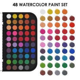 Funto Watercolor Set, 48 Color Paint Set, 10 Brushes, 30 Page Pad(9x12), 4 Refillable Pens & More, Painting Kit for Kids, Adults, Beginners