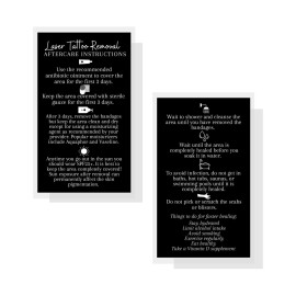 Boutique Marketing LLC Laser Tattoo Removal Aftercare Instructions Cards | 50 Pack | Size 2x3.5 inch inch Business Card | Black with White Design black, white
