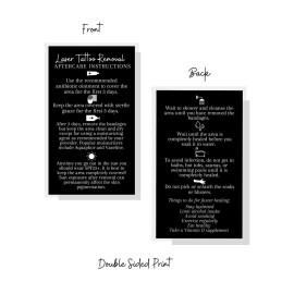 Boutique Marketing LLC Laser Tattoo Removal Aftercare Instructions Cards | 50 Pack | Size 2x3.5 inch inch Business Card | Black with White Design black, white