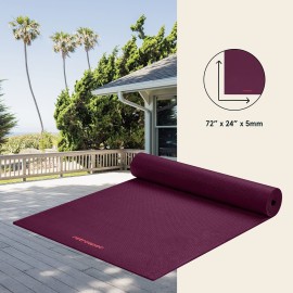 Retrospec Pismo Yoga Mat for Men & Women - 72 x 24 x 5mm - Extra Long Non Slip Exercise Mat for Yoga, Pilates, Stretching, Floor & Home Workouts - Boysenberry
