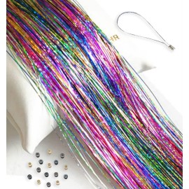 Hair Tinsel Strands, Rainbow Glitter Feather Extensions, Silk Tensil Fairy Hair Tensile Pack (Rainbow Tinsel Pack)