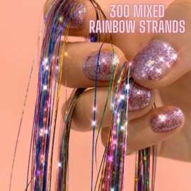 Hair Tinsel Strands, Rainbow Glitter Feather Extensions, Silk Tensil Fairy Hair Tensile Pack (Rainbow Tinsel Pack) Hair Tinsel Strands, Rainbow Glitter Feather Extensions, Silk Tensil Fairy Hair Tensile Pack (Rainbow Tinsel Pack)