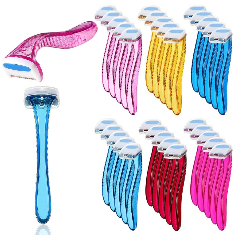 Honoson 30 Pieces Bikini Razors Bikini Trimmer for Women Small Disposable Travel Accessories Armpit Hair Removal Beauty for Body Cosmetic Tool(Light Blue, Light Yellow, Light Pink, Rose, Deep Pink)