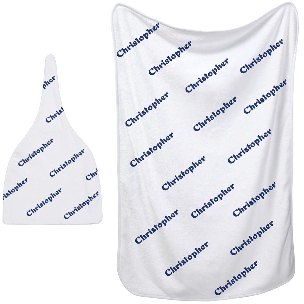 Sublimation Baby Name Blanket and Cap - Soft Newborn Blanket, 30 x 40 Inch, White