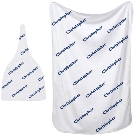 Sublimation Baby Name Blanket and Cap - Soft Newborn Blanket, 30 x 40 Inch, White